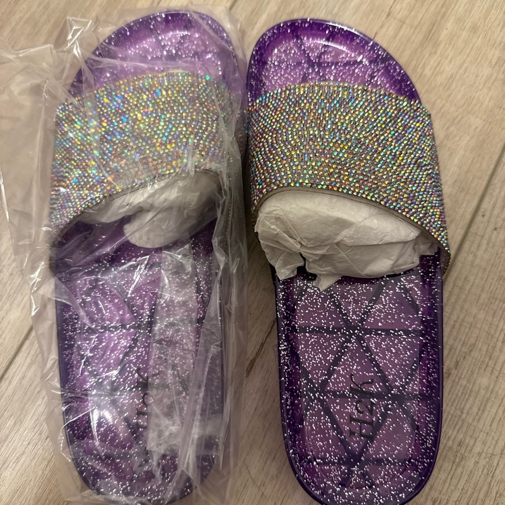 Purple Glitter Slide Sandals